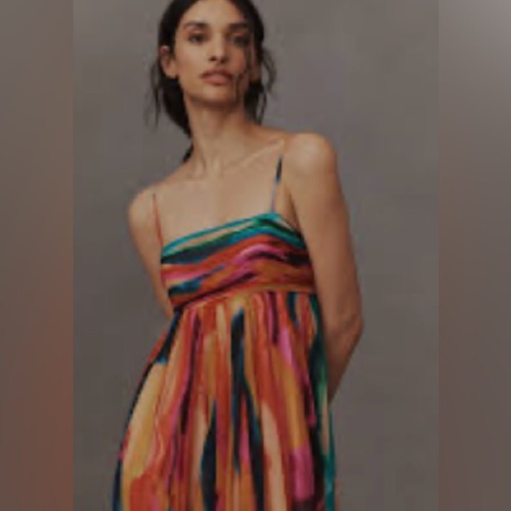 BHLDN Multicolor Striped Midi Dress with Teal Accents - Picture 3 of 10